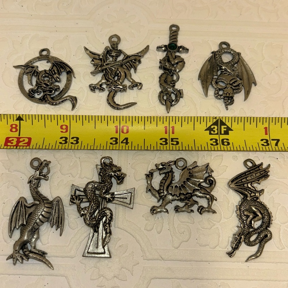 8 Pewter Dragon Charms